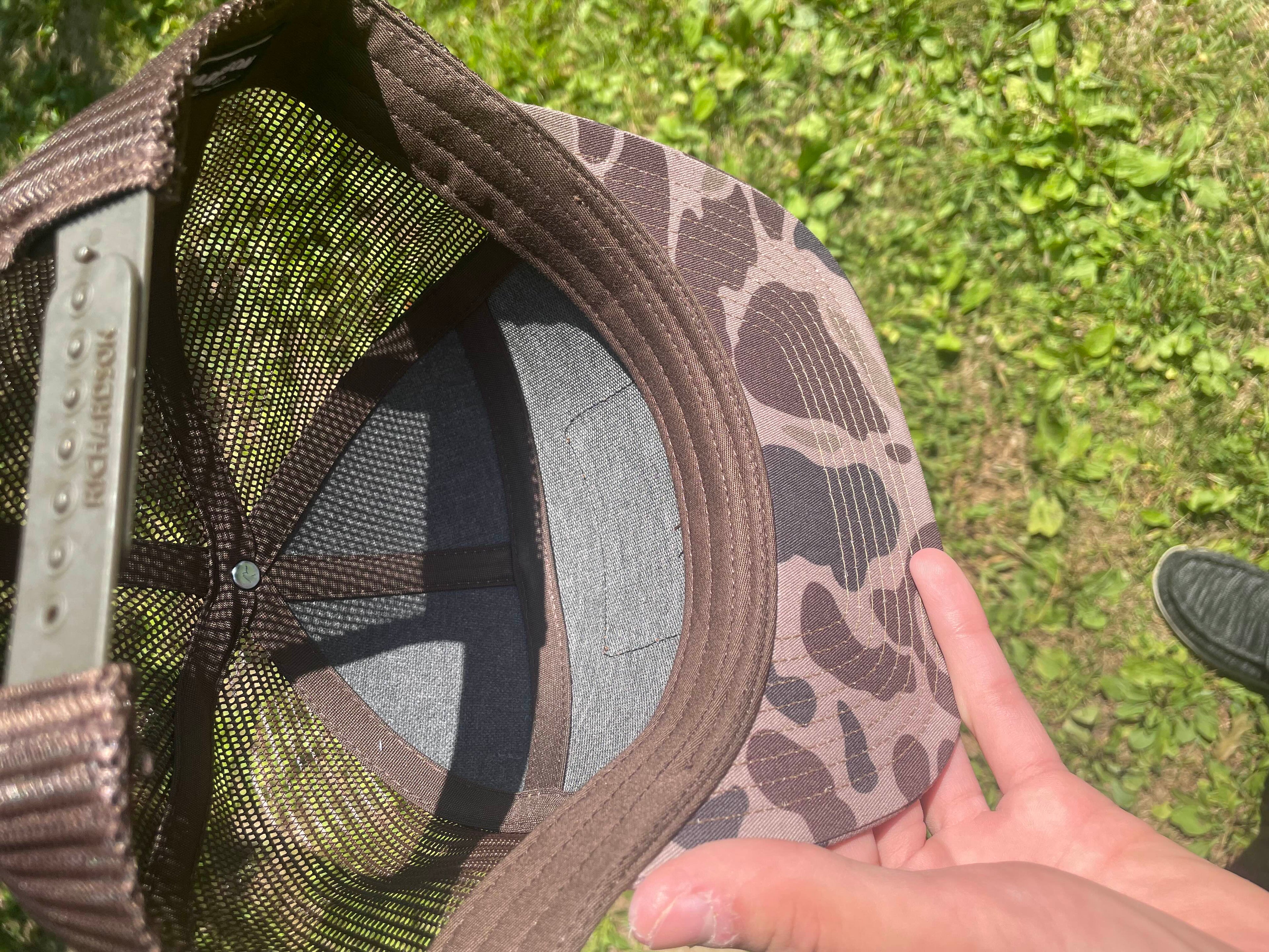 Bark Duck Camo - Back Home Hat Co. Leather Patched 7 Panel Snapback Flat Bill Hat