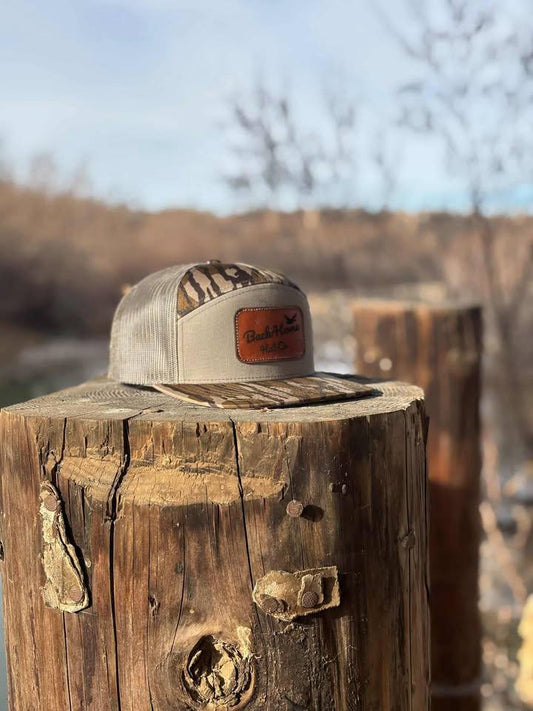The Original - Back Home Hat Co. Leather Patched 7 Panel Snapback Flat Bill Hat