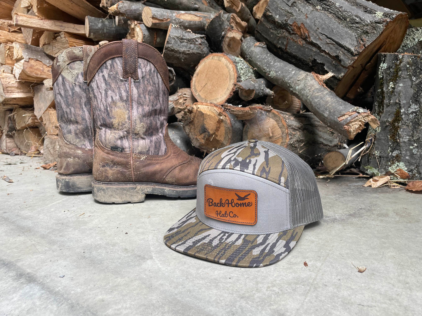 The Original - Back Home Hat Co. Leather Patched 7 Panel Snapback Flat Bill Hat