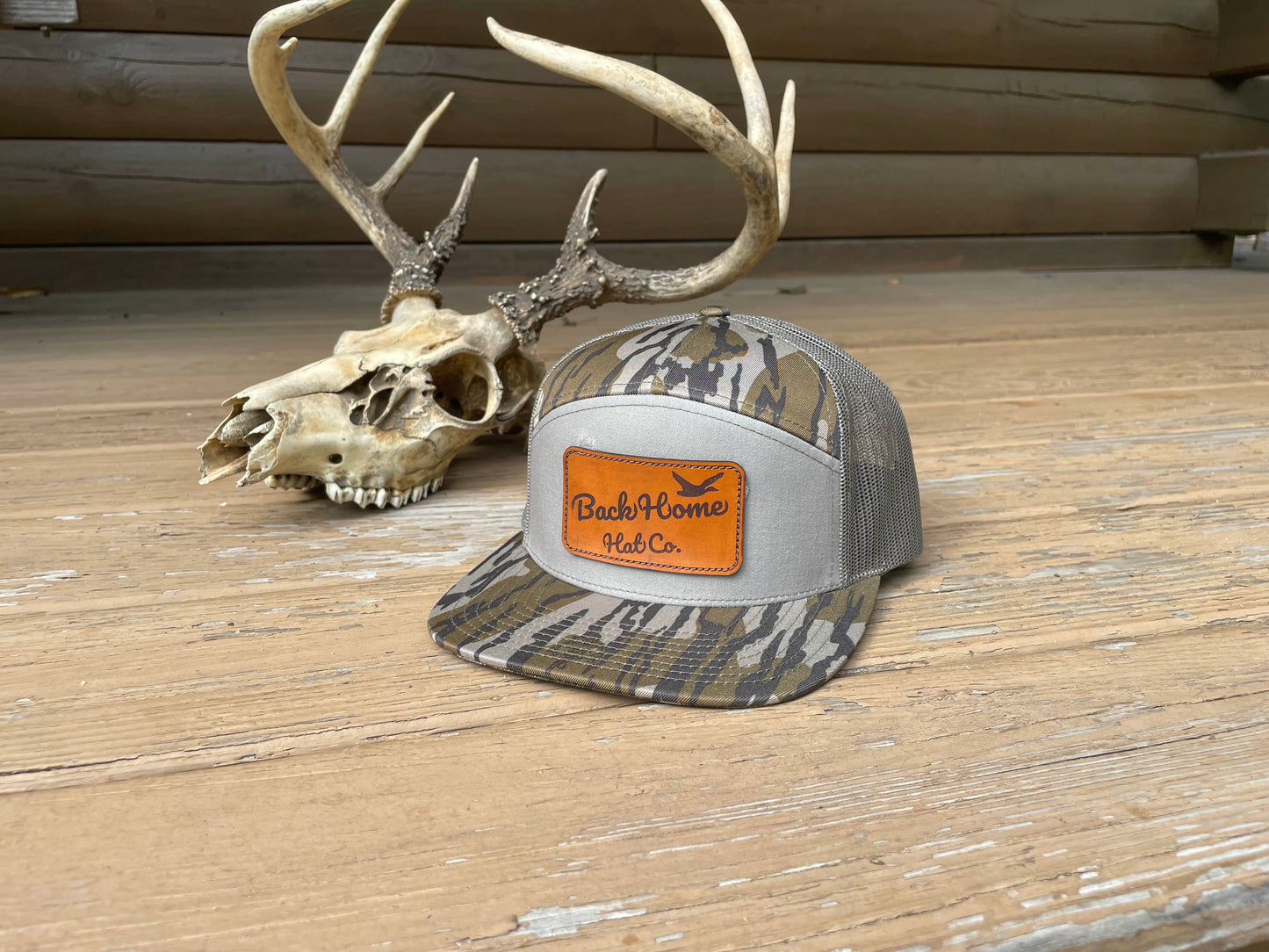 The Original - Back Home Hat Co. Leather Patched 7 Panel Snapback Flat Bill Hat