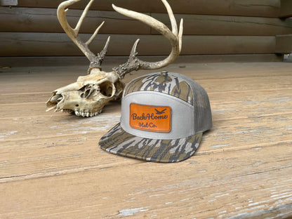 The Original - Back Home Hat Co. Leather Patched 7 Panel Snapback Flat Bill Hat